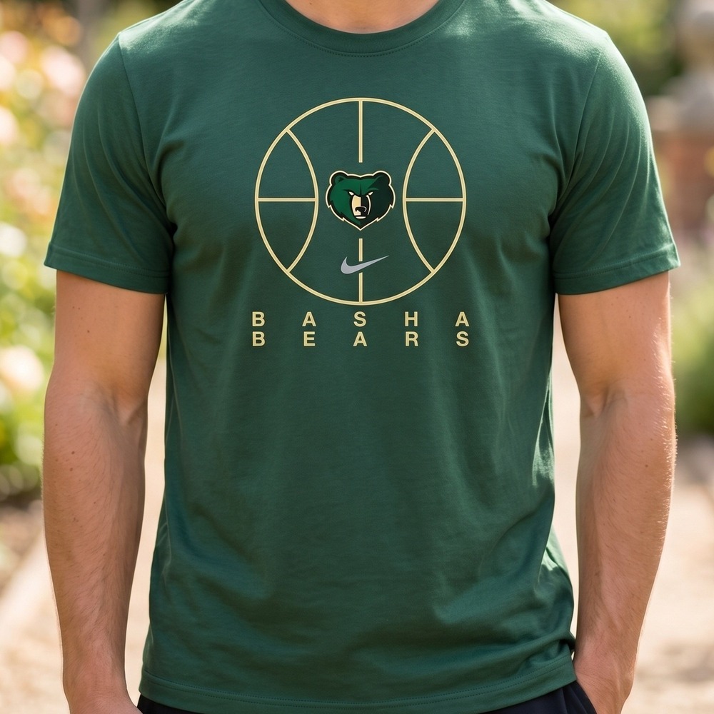 Nike Basha Bears Basketball Graphic Tee Mens Forest Green Short Sleeve Shirt